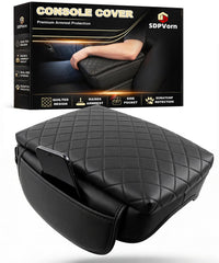 SDPVorn console cover front view showing quilted finish and raised cushion benefit