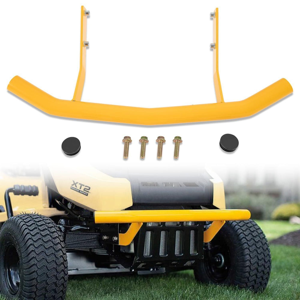 SDYYDS packaged yellow front bumper showing included hardware and benefits
