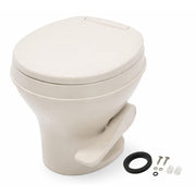 SEAFLO front view of bone RV toilet showing compact reliable design
