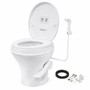 SEAFLO toilet front view showing residential comfort and compact footprint