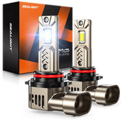 SEALIGHT front view of two 9005 bulbs showing plug-and-play fit and instant brightness