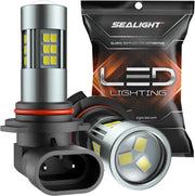 SEALIGHT 9006 front view showing pack of two bulbs and clear connector, brighter visibility