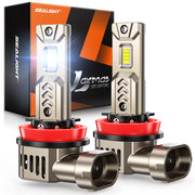 SEALIGHT front view of H11/H9/H8 LED bulbs showing compact two-pack and retail-ready look