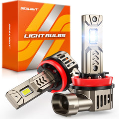 SEALIGHT front view of H11 bulb pair showing plug-and-play fit and bright look