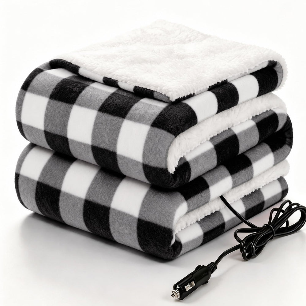 Sealy heated blanket front view showing plaid pattern and warmth