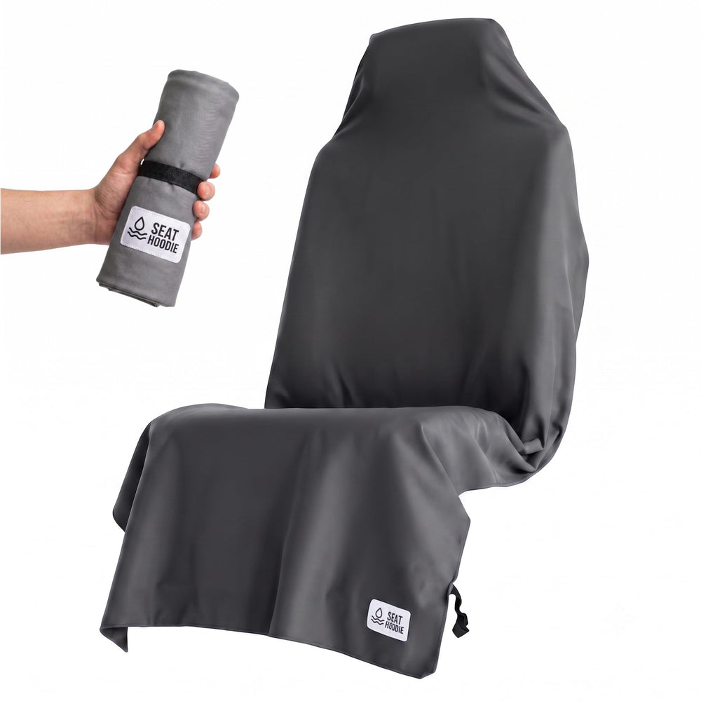 Seat Hoodie front view grey showing full coverage and seat protection benefit