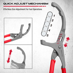SEDY 12-inch pliers reaching into tight engine bay to improve access and leverage