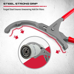 SEDY close-up of serrated jaws gripping filter for slip-resistant removal