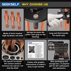 SEEKSELF claw hooks and spare puller heads laid out for versatile removals