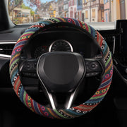 SEG Direct front view of boho steering wheel cover showing colorful Baja stripes and cozy look