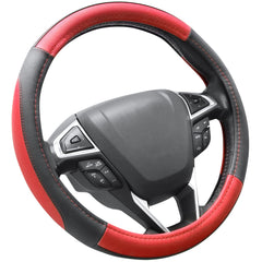 SEG Direct front view of steering wheel cover showing sporty black and red finish and fit