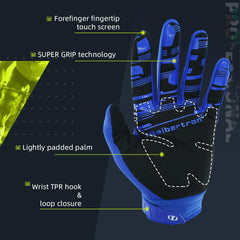 Seibertron gloves worn on mountain bike demonstrating control and protection
