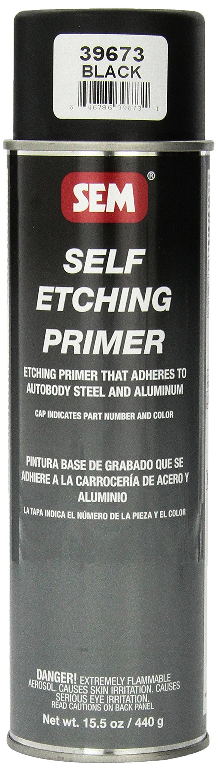 SEM black primer can front view showing label and quick adhesion benefit
