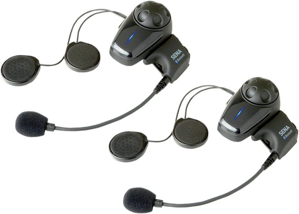 Sena SMH10D-10 front view with clamp kit installed, showing easy helmet mounting and quick setup