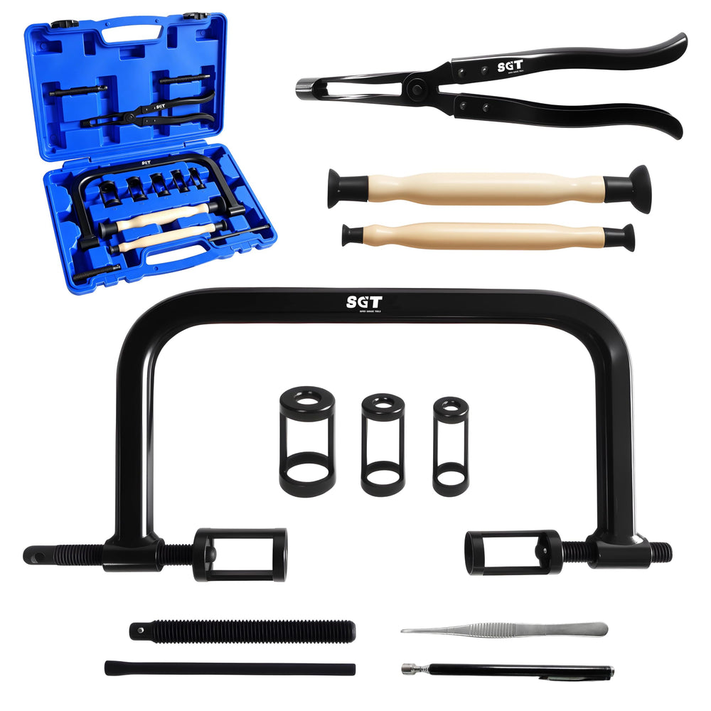 SGT SUPER GARAGE TOOLS front packaging showing full 15-piece kit and organized case benefit