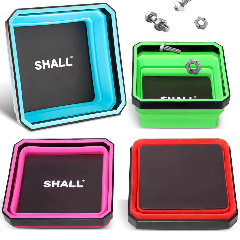SHALL front view of four colored trays showing compact kit and quick identification benefit