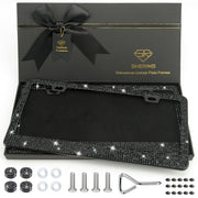 Shering front view of black rhinestone frame showing glamorous accent and durable look