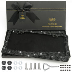Shering front view of black rhinestone frame showing glamorous accent and durable look
