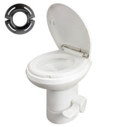 Shineforu front view of white ABS RV toilet showing compact profile and clean lines