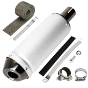 SHIQINHA muffler front profile showing compact design and rust resistance benefit