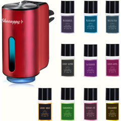 Shonoppy red diffuser front view showing compact vent-mounted design and premium look