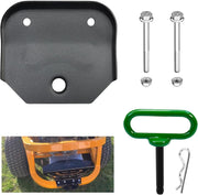 SHUJUKU hitch plate front view showing mounting holes and powder coat benefit