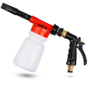 Siapupy foam gun front view showing tank and spray, highlights fast soap coverage