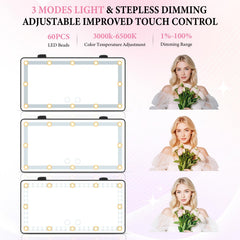 SINGARO close-up of 60 LEDs highlighting even brightness for accurate makeup