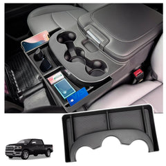 Sinminou front view installed in RAM 1500 console showing tidy storage benefit