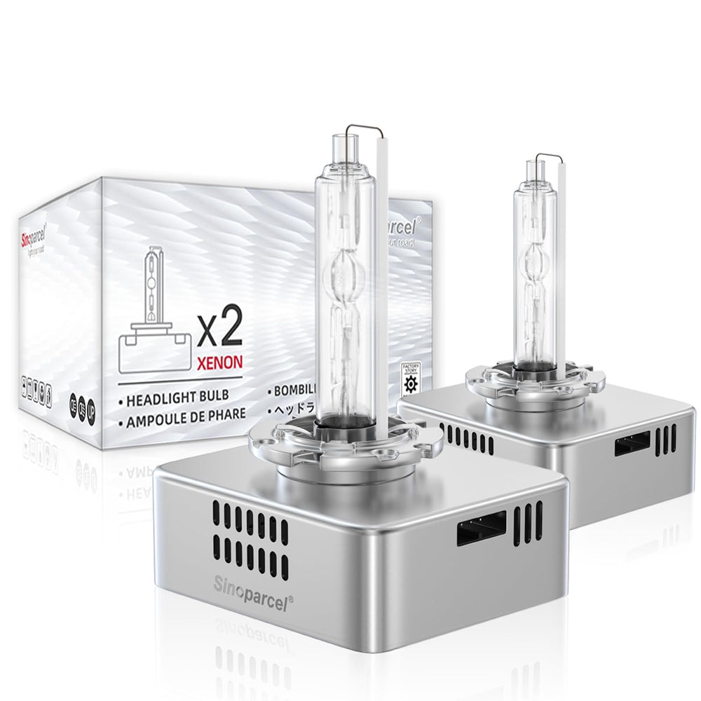 Sinoparcel front packaging showing two D5S bulbs and connectors for easy replacement