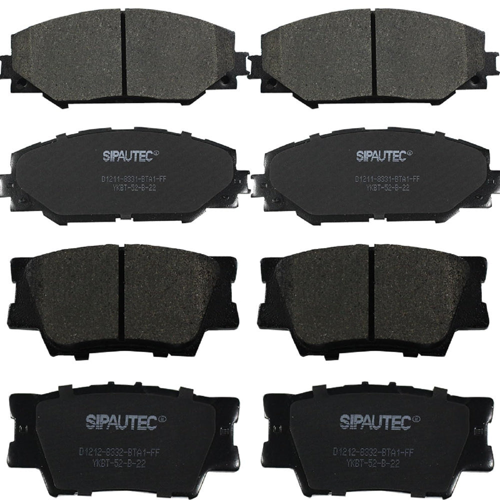 SIPAUTEC front and rear brake pad set in packaging showing complete 8-piece kit and lubricant - clear fitment benefit