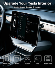 SirLord installed under Tesla screen showing convenient reach and tidy cabin