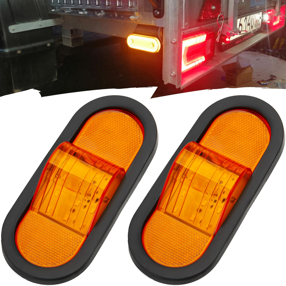 Sixzoo front view of oval amber marker light showing bright lens and visibility