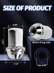 SKCOAUTO close-up of M14x1.5 threads and 60° acorn seat for secure fit