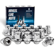 SKCOAUTO front view of 20-piece lug nut kit showing chrome finish and packaging benefit