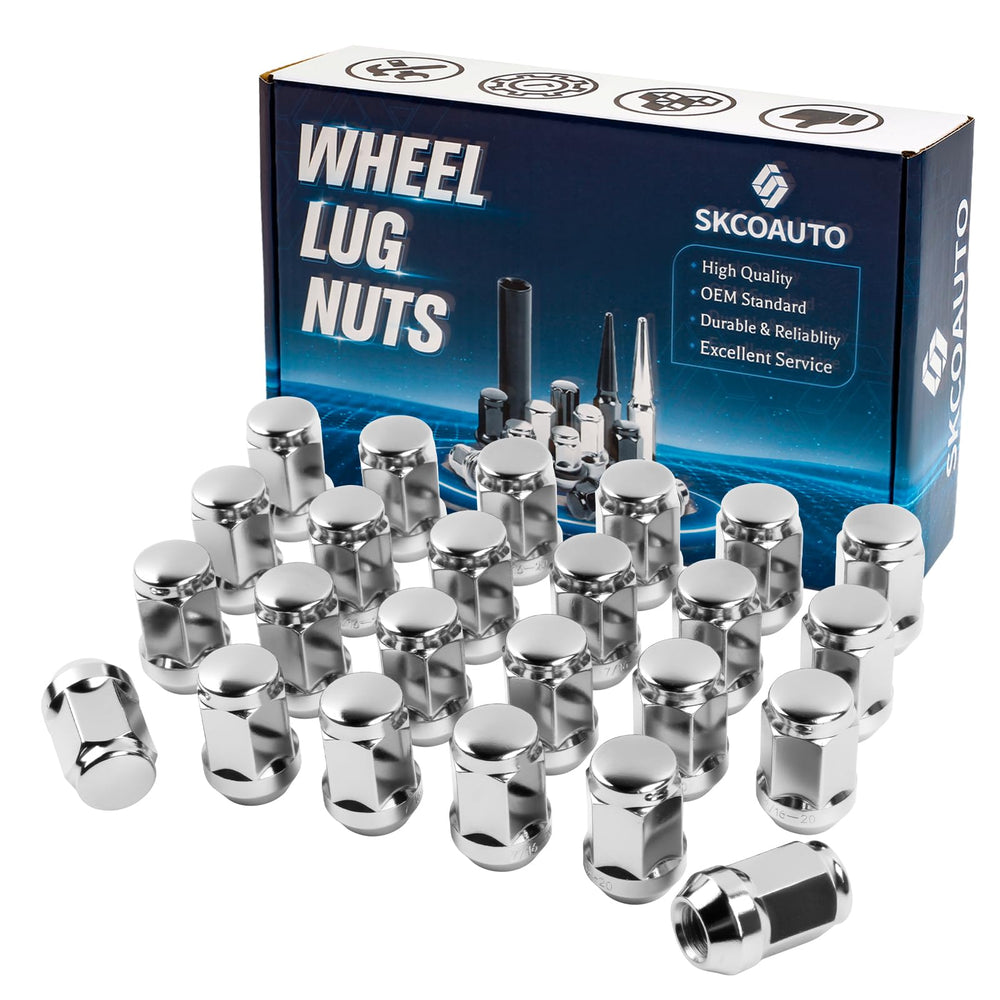 SKCOAUTO front packaging showing 24 lug nuts and benefits