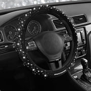 Skechers steering wheel cover front view showing sparkle and fit benefit