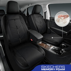 Skechers close-up faux leather texture highlights wipe-clean durability