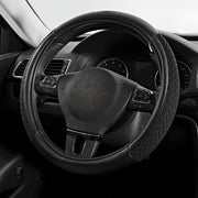 Skechers front view of black steering wheel cover showing fit and finish