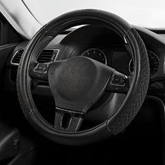 Skechers front view of black steering wheel cover showing fit and finish