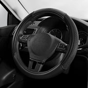 Skechers front view of black steering wheel cover showing fit and finish