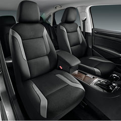 Skechers front seat covers showing full gray fit and protection