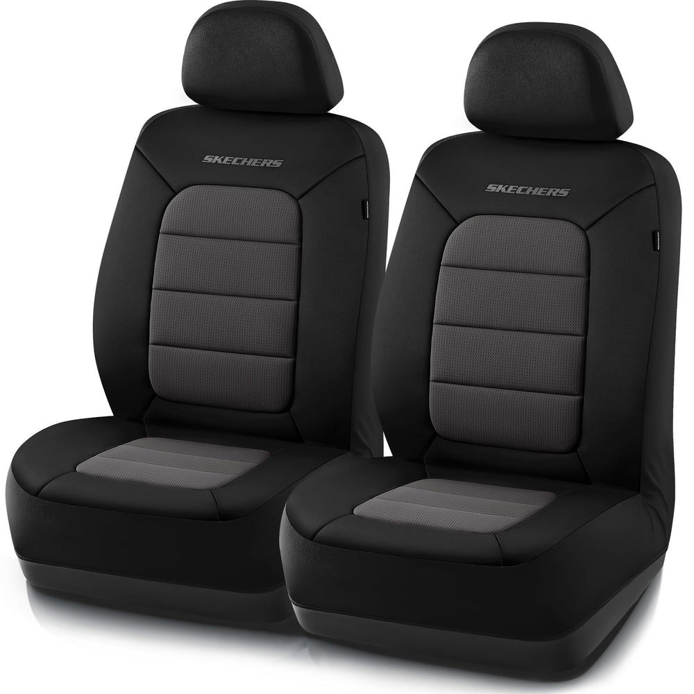 Skechers front seat cover shown installed, improving comfort and protecting upholstery