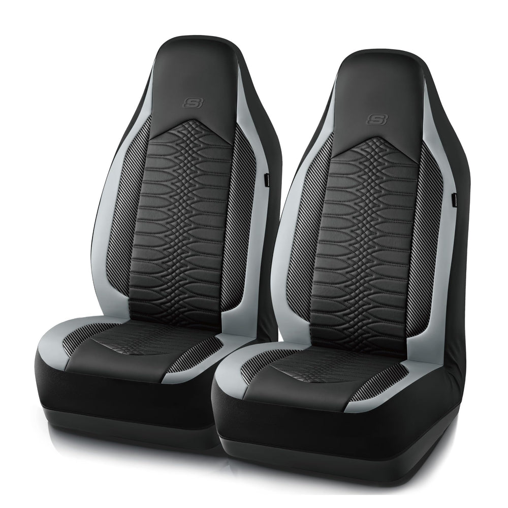 Skechers front seat covers installed showing clean, protected seats and refined look