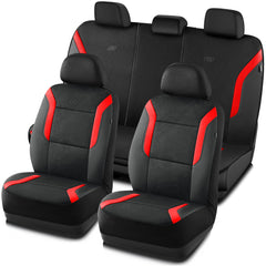 Skechers front seat full view showing red cover and enhanced comfort