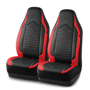 Skechers front seat full view showcasing red quilted leather and sleek protection
