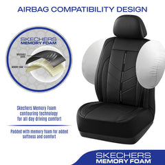 Skechers headrest and airbag openings detail shows safety-compatible design
