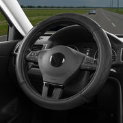 Skechers front view of steering wheel cover showing sleek black fit and enhanced style