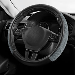 Skechers front view of steering wheel cover showing fit and aesthetic benefit