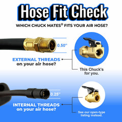 SKÖG chuck engaging Schrader valve demonstrating secure closed-flow connection benefit